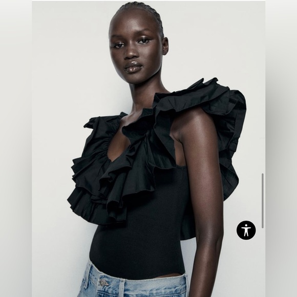 Zara Ruffled Rib Bodysuit- White - Picture 7 of 7